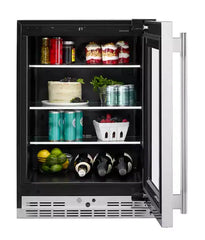 24" Undercounter Refrigerator with Glass Door and Shelves with Metallic Accents
