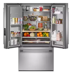 30 Cu. Ft. 36-Inch French Door Refrigerator with Exterior Water and Ice Dispenser and Wood-Look Sliding Tray in PrintShield® Finish